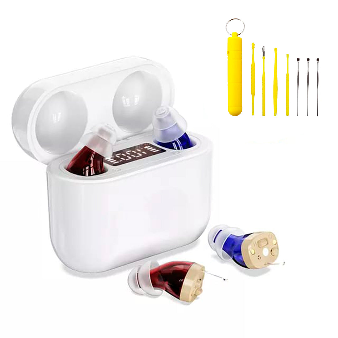 Audífonos para Sordos (2 unidades) – (Perdida Moderada de Audición) + Kit de Limpieza para Oídos de Regalo.