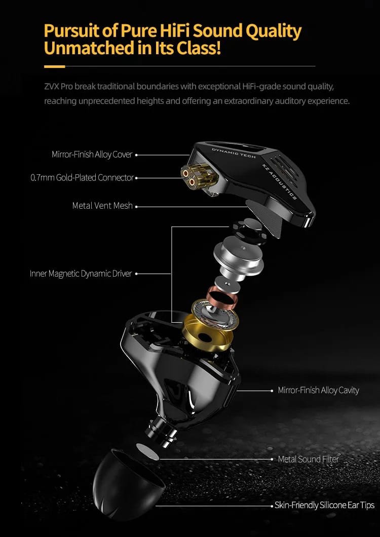 Audífonos KZ ZVX + Accesorios + Espumas + Estuche.