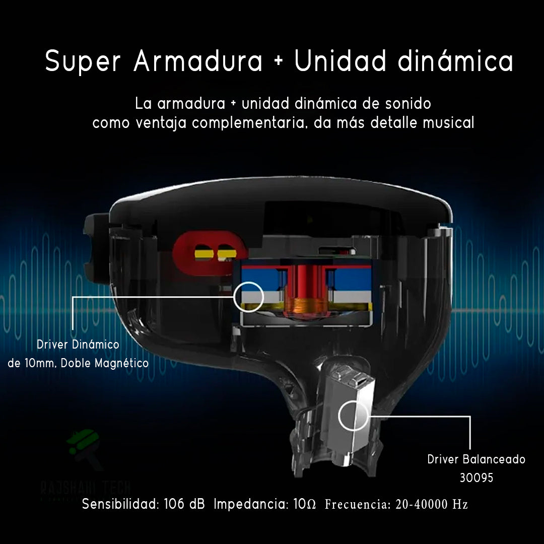 Audífonos Inears KZ ZST + Espumas acústicas + Estuche